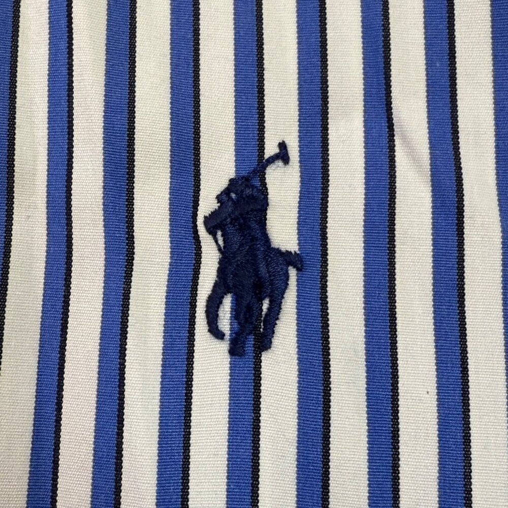Ralph Lauren Mens Blue & White Striped Classic Fit Button-Down Shirt Cotton - M